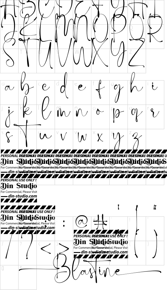Blastine personal use font character map