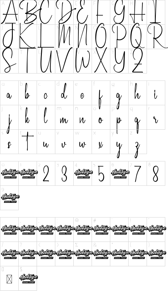 Breathany Demo font character map