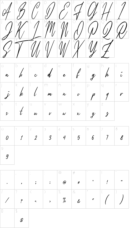 Cilladia Signature DEMO Regular font character map