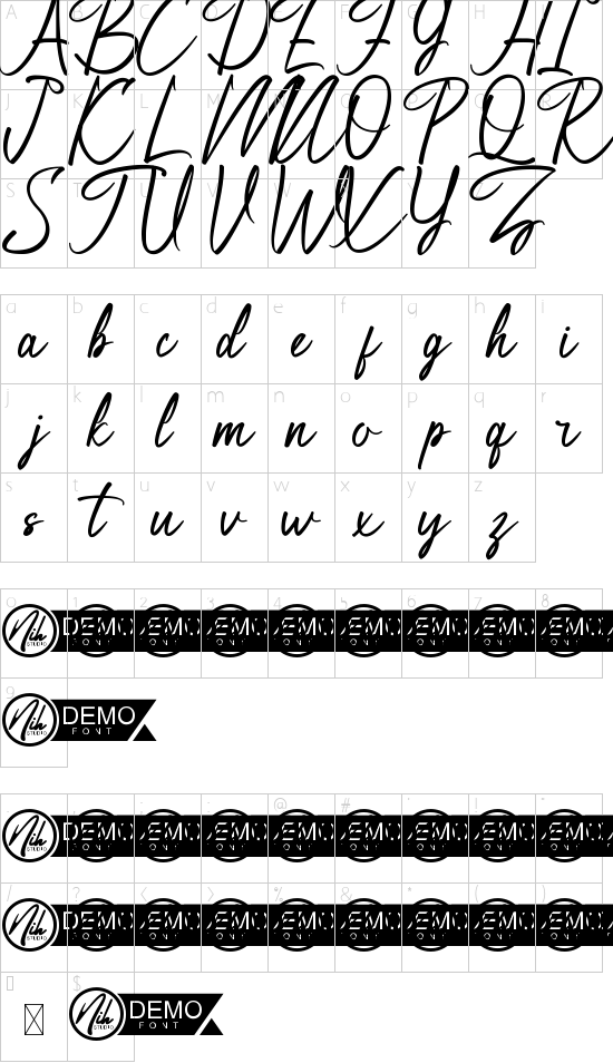 Frostburg Demo font character map