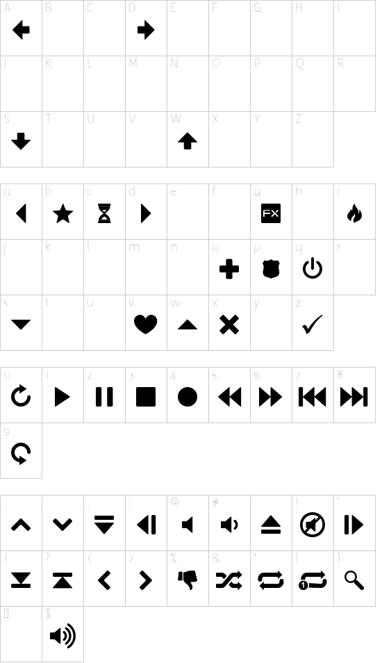 Guifx v2 Transports font character map