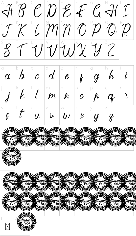 Honeyworker Demo font character map