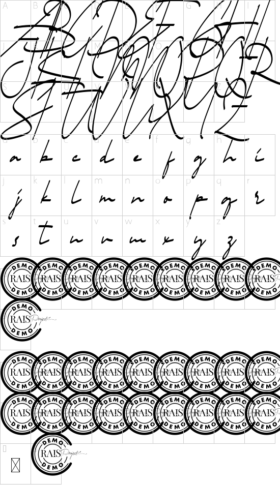 Jaysen Demo font character map