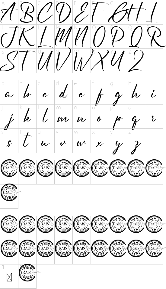 Lithonia Demo font character map