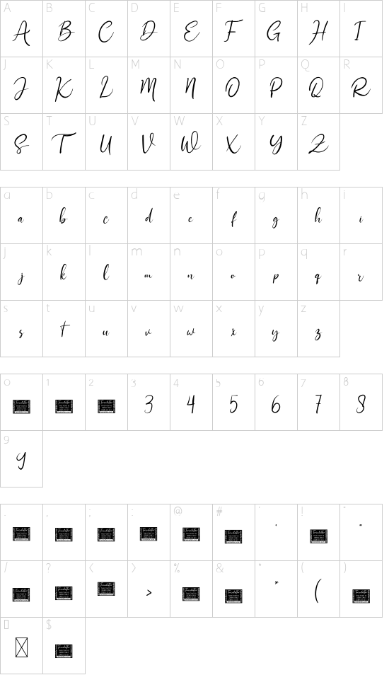 Sethasso Personal font character map