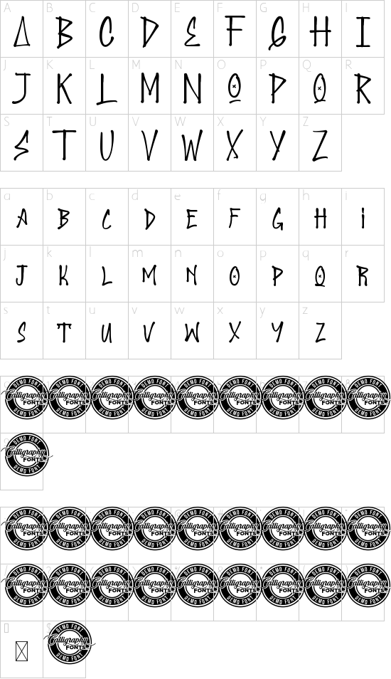 Secreto Demo font character map