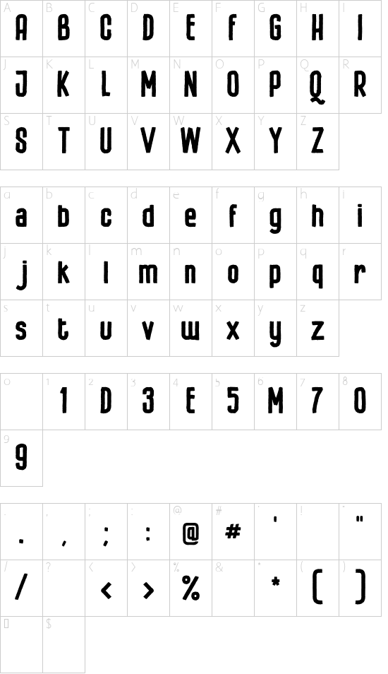 Arvizu_Demo font character map