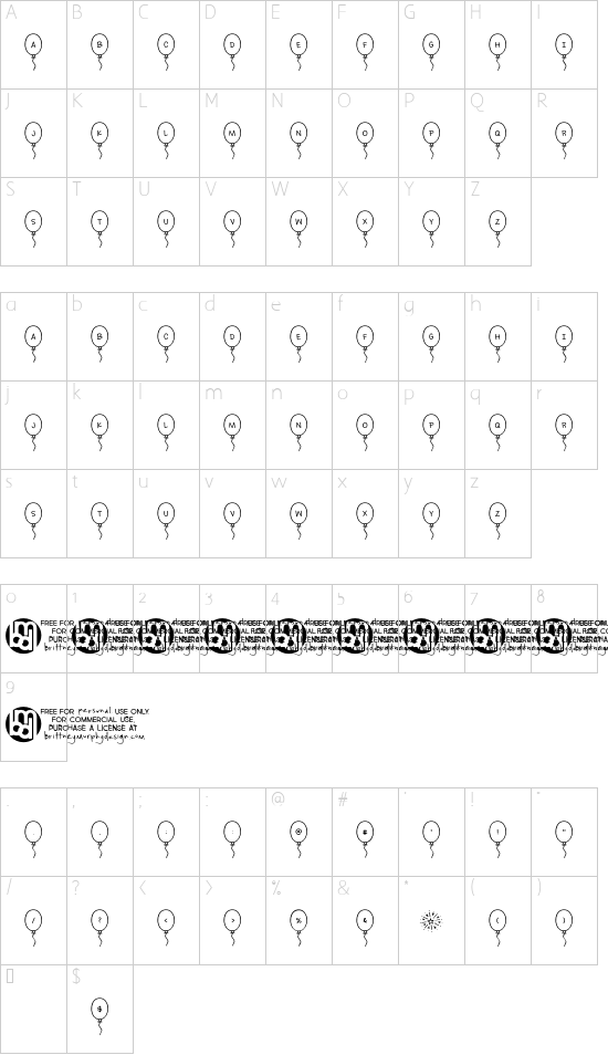 Festive*Balloons Regular font character map