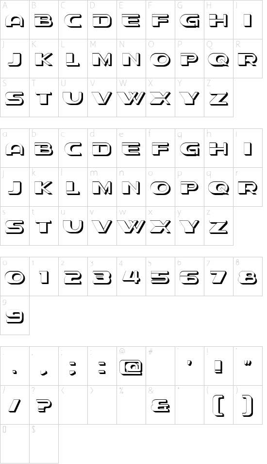 Stage Hollow Regular font character map