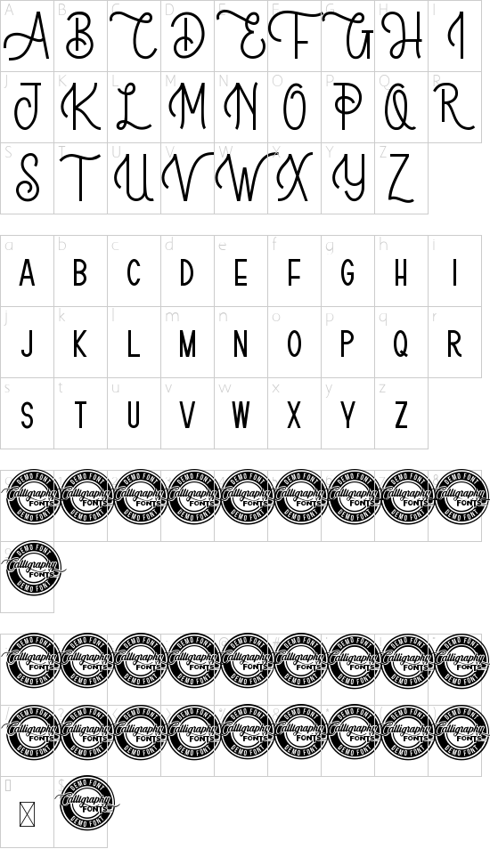Bridgeville Demo font character map