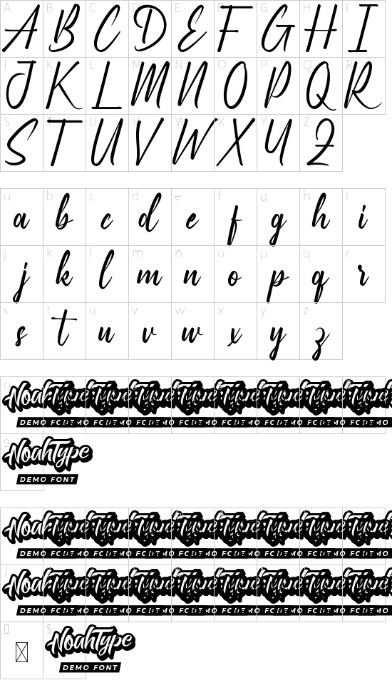 Ackworth Demo font character map