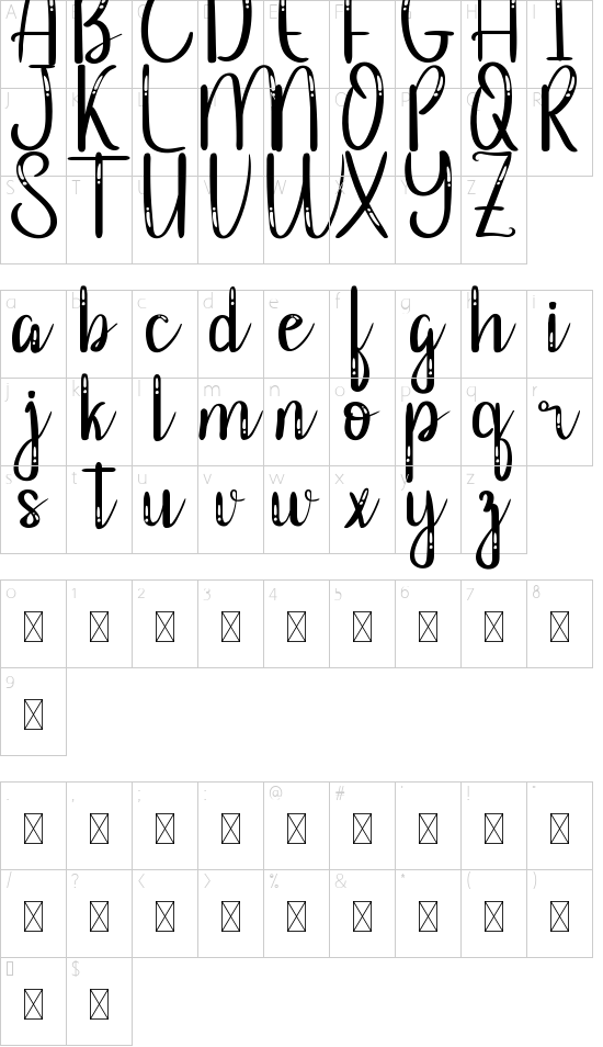 Brookfield Demo font character map