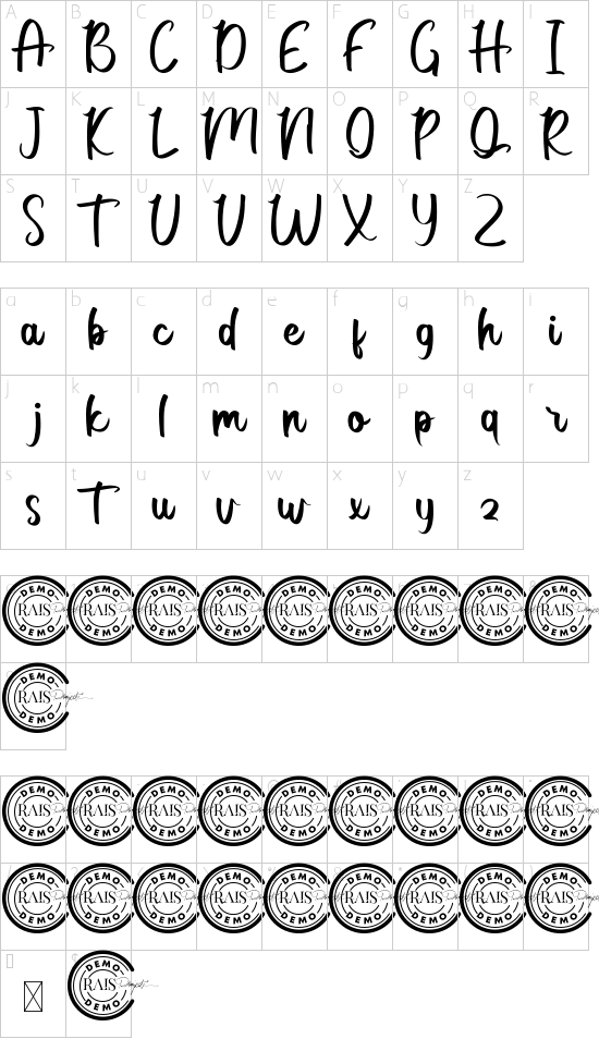 Felisya Demo font character map