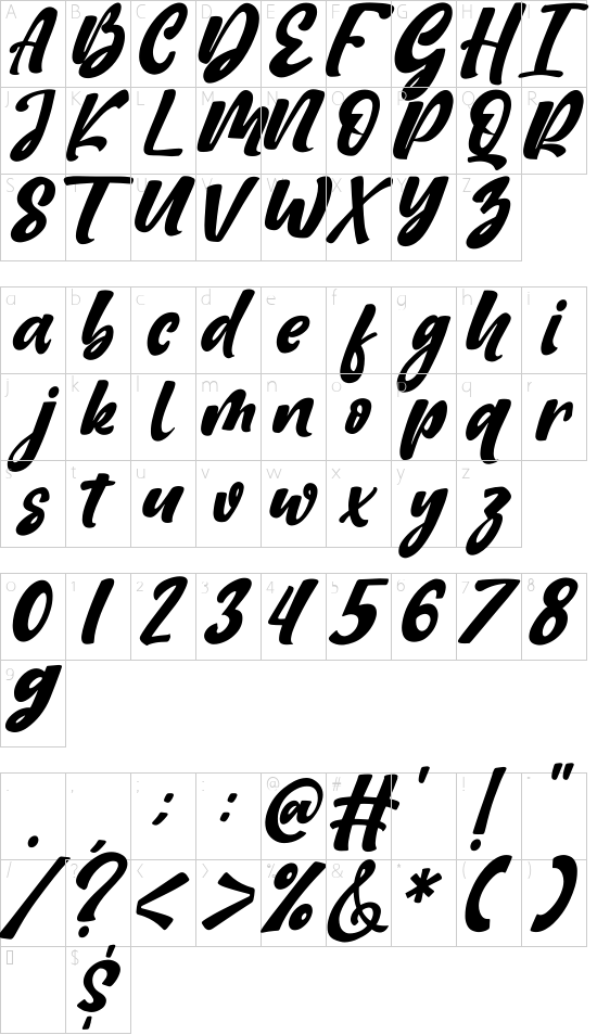 Hi Ashoka Italic font character map