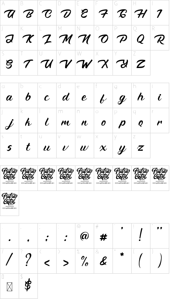Springate font character map