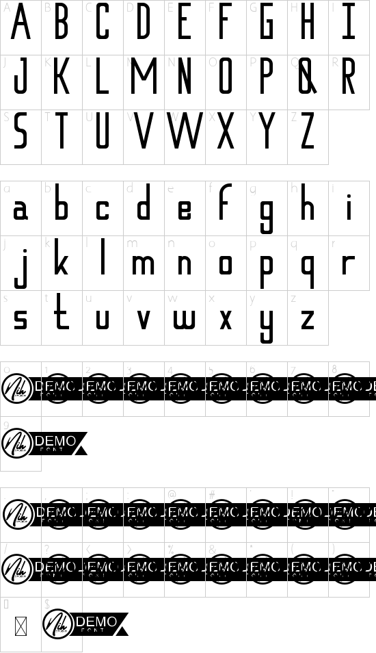 Rancaekek Demo font character map