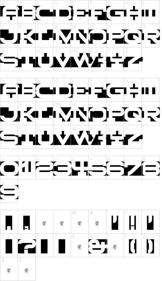Slabyanuz titling inverted font character map