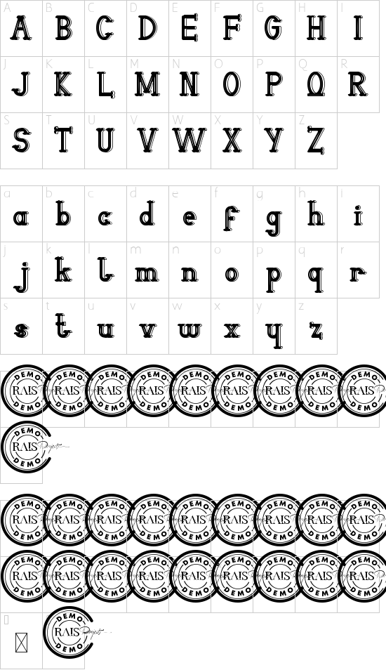 The Railways Demo font character map