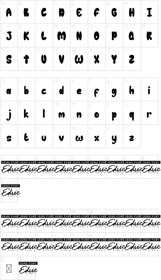 Chubby Toon Demo font character map