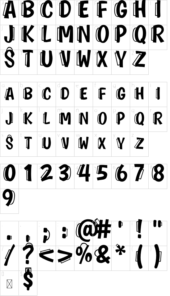 Hook Hanger font character map