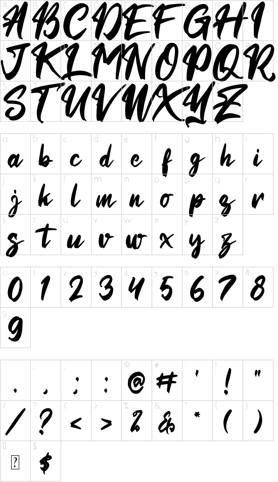 Hercutes font character map
