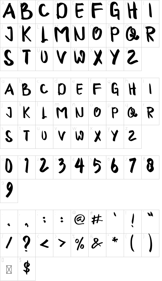 LAZY MACOLLA font character map