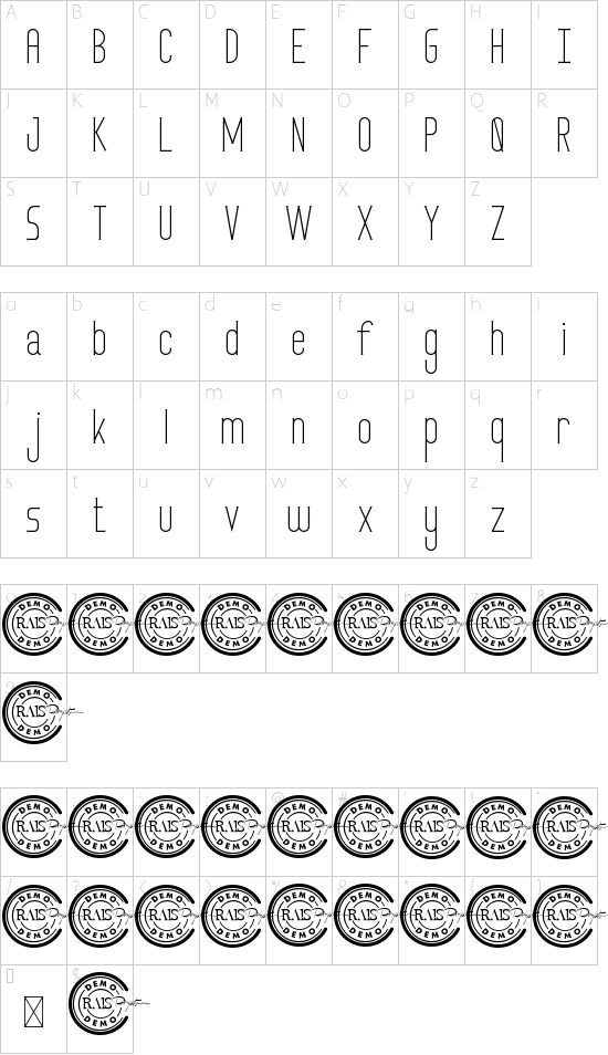 Luckney Demo font character map