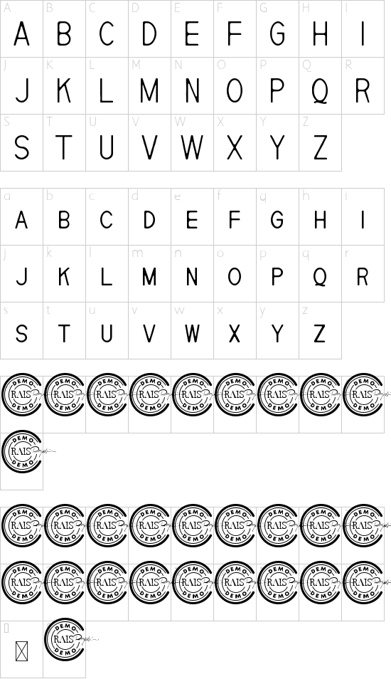 Nethan Demo font character map