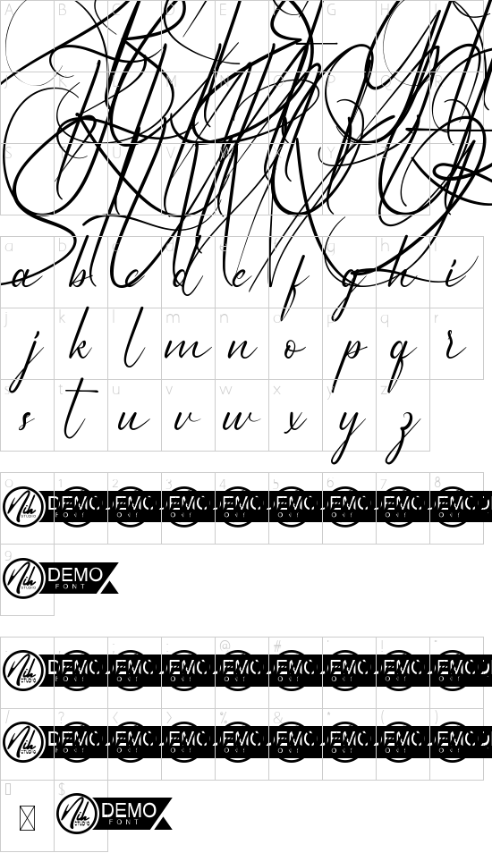 Amaya Demo font character map