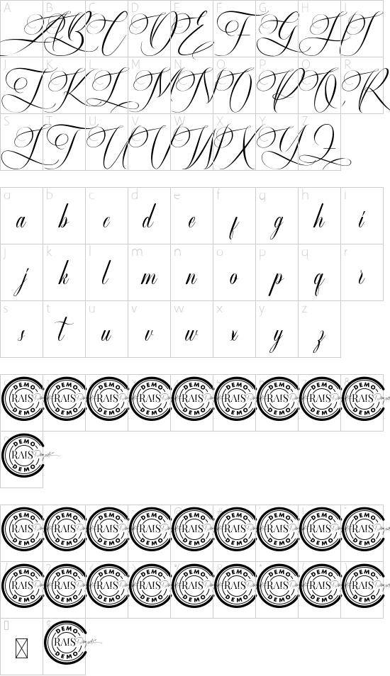 Britney Agatha Demo font character map