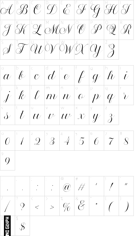 Broted Young plant script Regular font character map