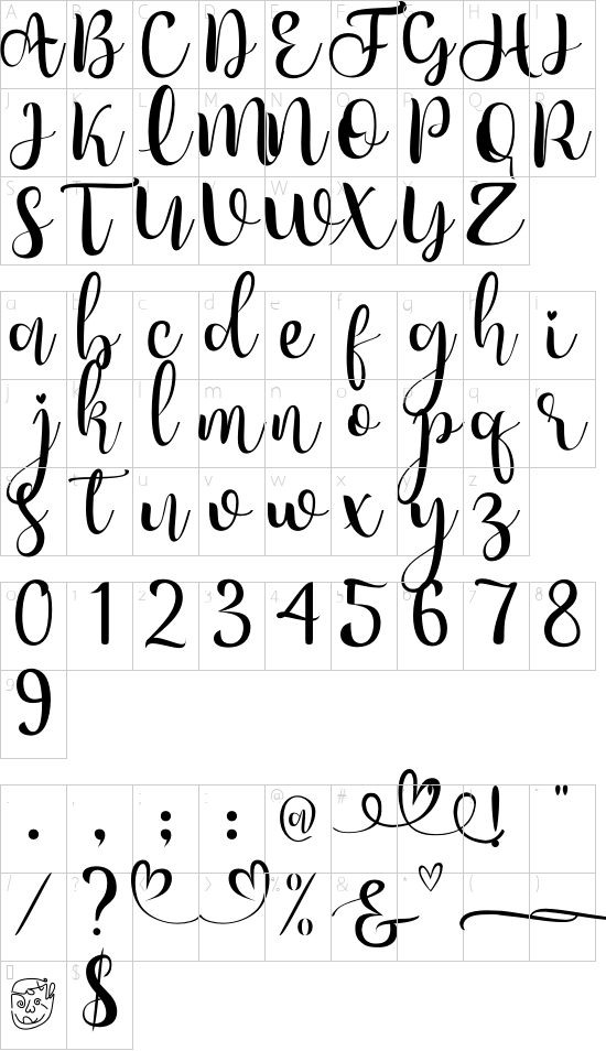 Chellsea font character map
