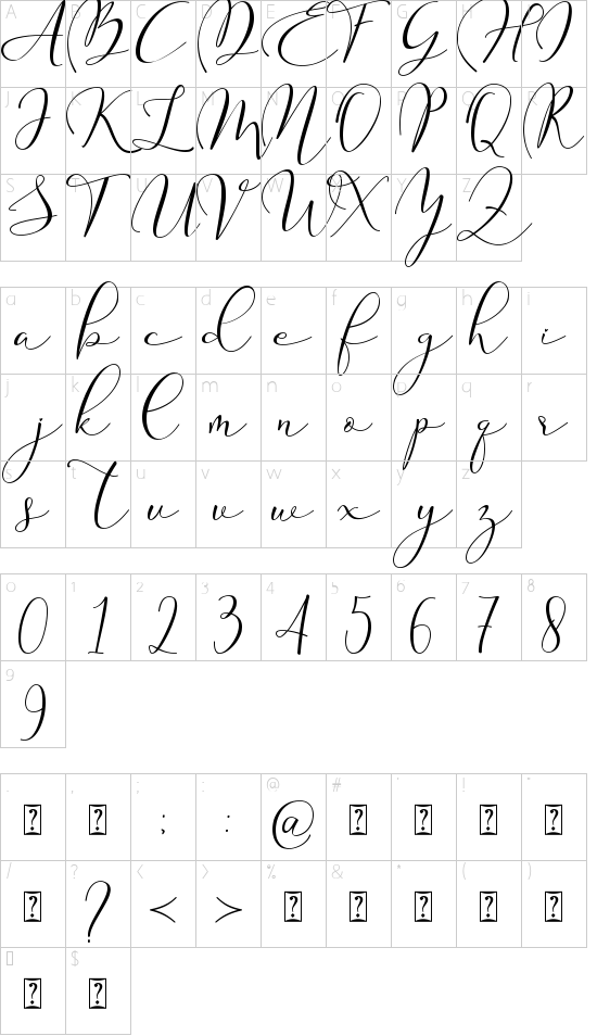 East Love - Personal Use font character map