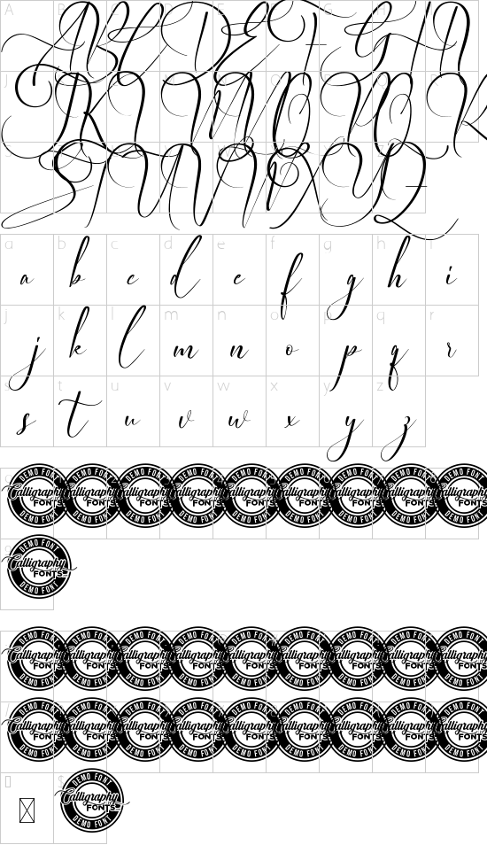 Elegant Wedding Demo font character map