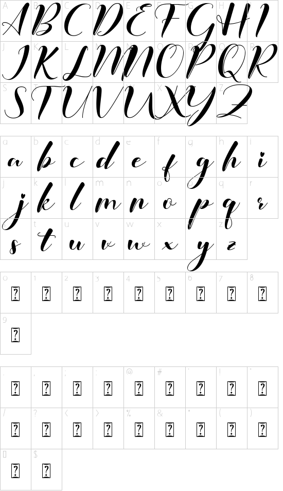 Fattiha font character map