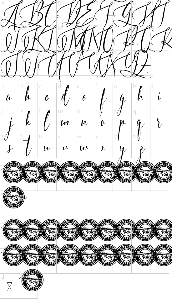 Fourth Angel Demo font character map