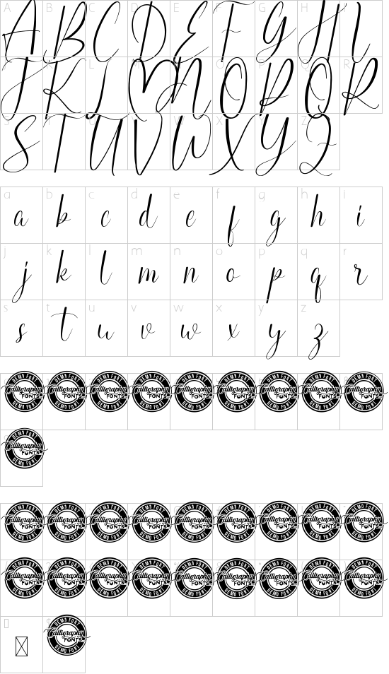 Happy Married Demo Script font character map