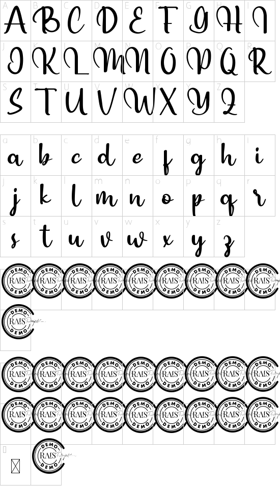 Malven Hills Demo font character map