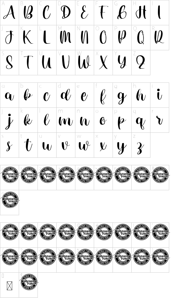 Pretty Good Demo Script font character map