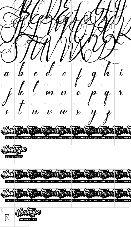 Special Night Demo font character map