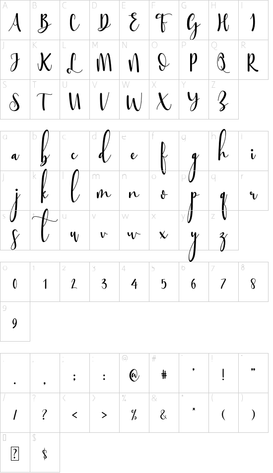 Sttessi font character map