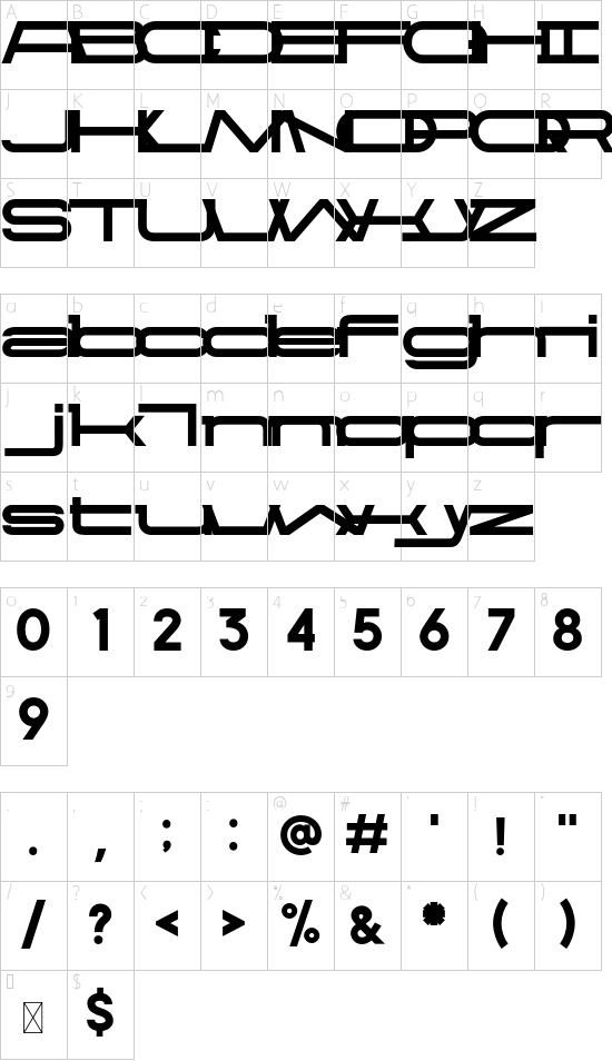 Gravity Points Width1 Regular font character map