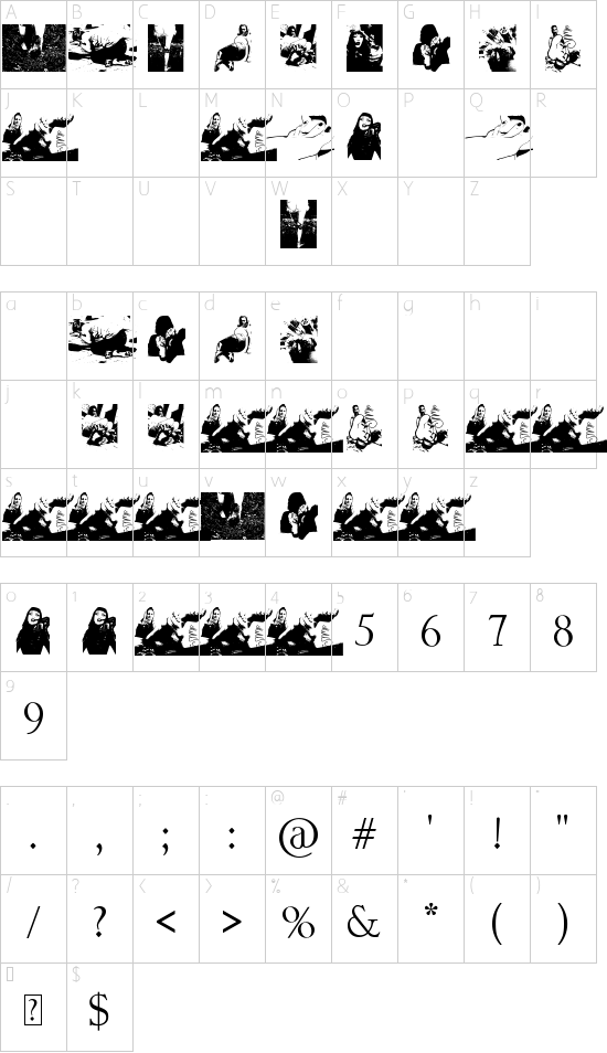 Dirty Female Feet font character map