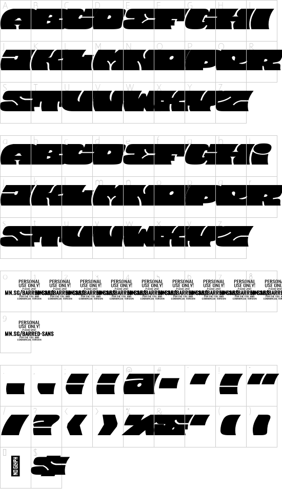 Barred Sans Wide PERSONAL USE Regular font character map