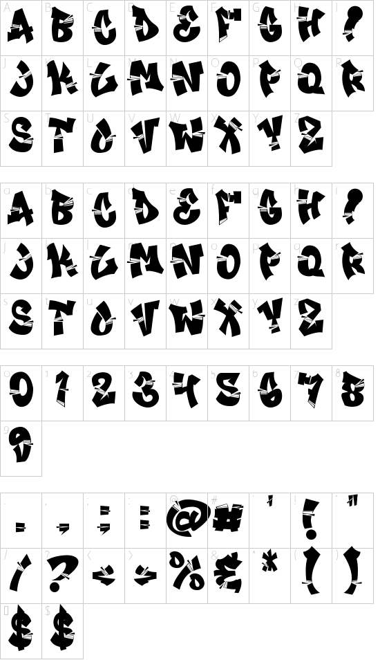 Break Age Graffiti font character map