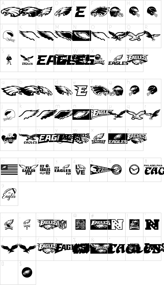 Fly Eagles Fly font character map