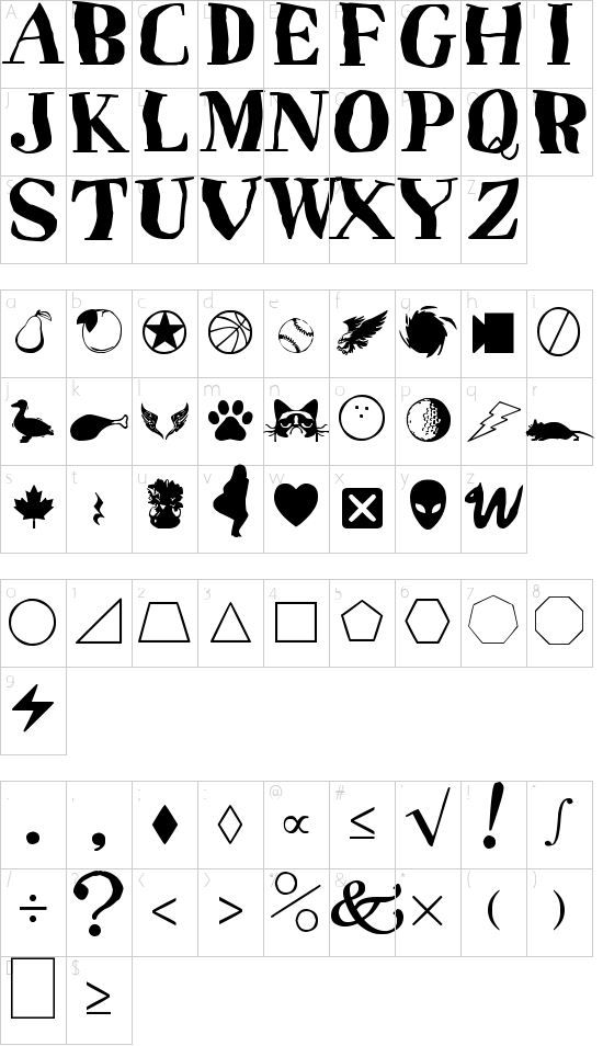 Markbats 2 font character map