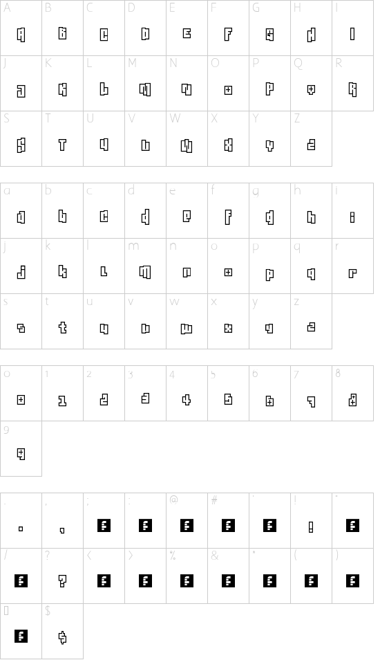 Stitched Outline font character map