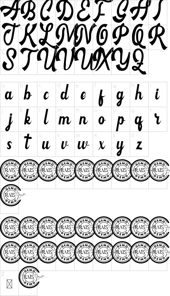 Brownsburg Demo font character map