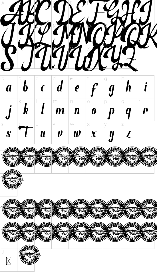 Grantsburg Demo font character map